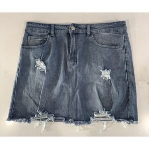 Gobles Frayed Raw Hem Distressed Mini Denim/jean Skirt 5-Pockets Size L